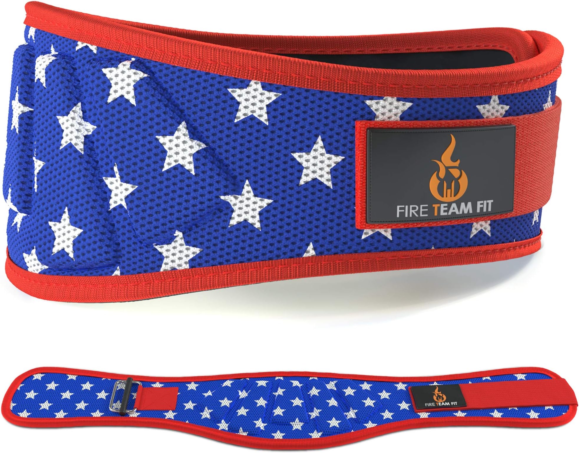 Fire Team Fit Weightlifting Belt, Olympic Lifting, Weight Belt, Weight Lifting Belt for Men and Women, 6 Inch, Back Support for Lifting (Red Stripe Stars, 27" - 32" Around Navel, X-Small)
