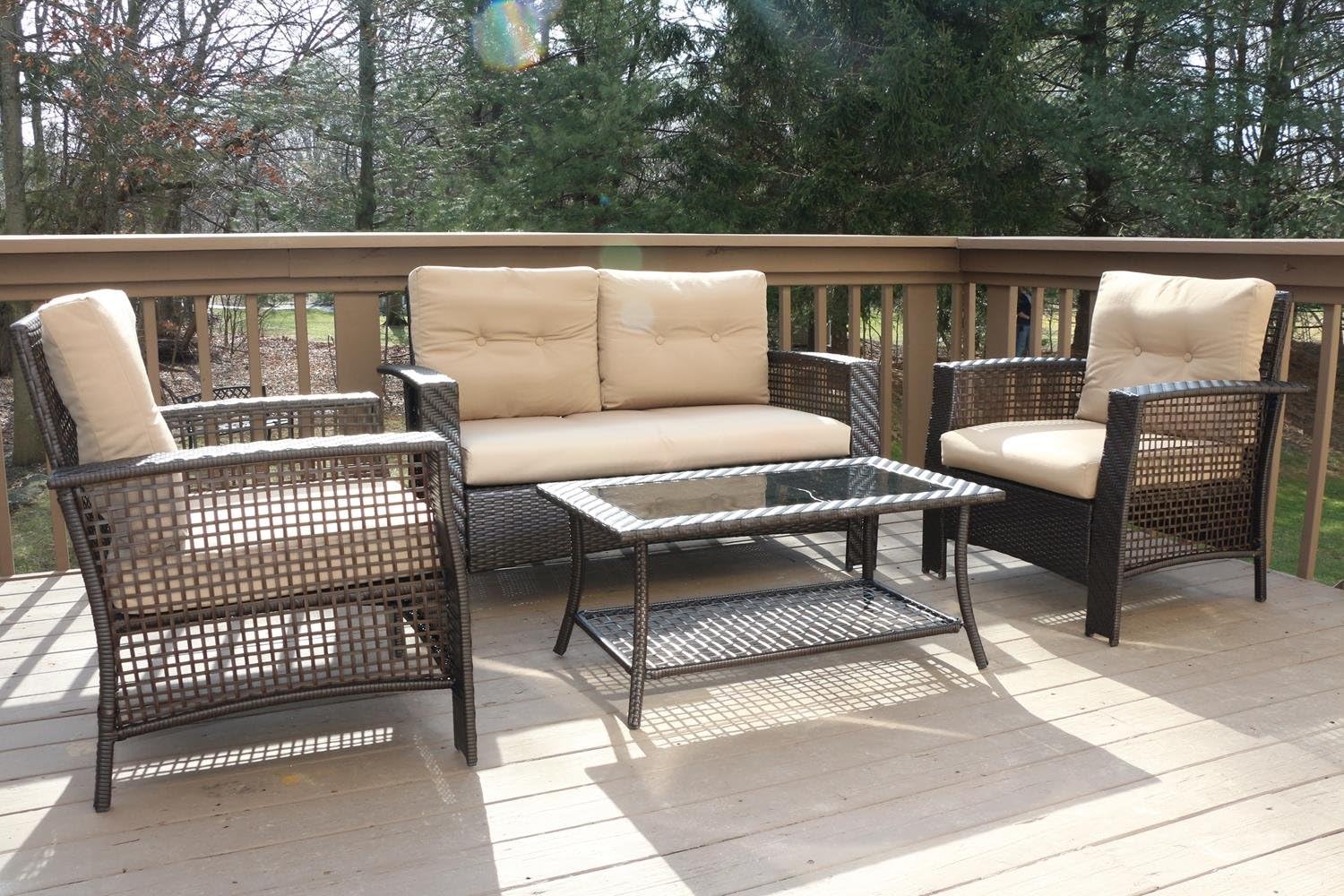 Amazon Com Oliver Smith Large 4 Pc High Back Rattan Wiker Sofa Set Outdoor Patio Furniture Aluminum Frame With Ottoman 9518 Beige Furniture Decor