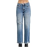 Judy Blue Womens Jeans - Mid Rise 90's Straight Rigid Magic Destroy