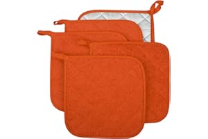 Lifaith 100% Cotton Kitchen Everyday Basic Terry Pot Holder Heat Resistant Coaster Potholder for Cooking and Baking Set of 5 Orange
