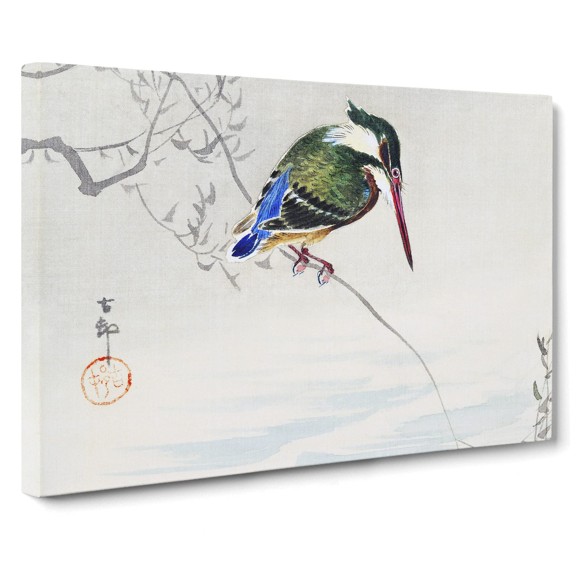 A Kingfisher By Ohara Koson Canvas Print | Gallery Wrapped 30mm Frame Wall Art | 20x14 inches | Ready to Hang | Asian Bird Picture | Living Room Bedroom Lounge Office