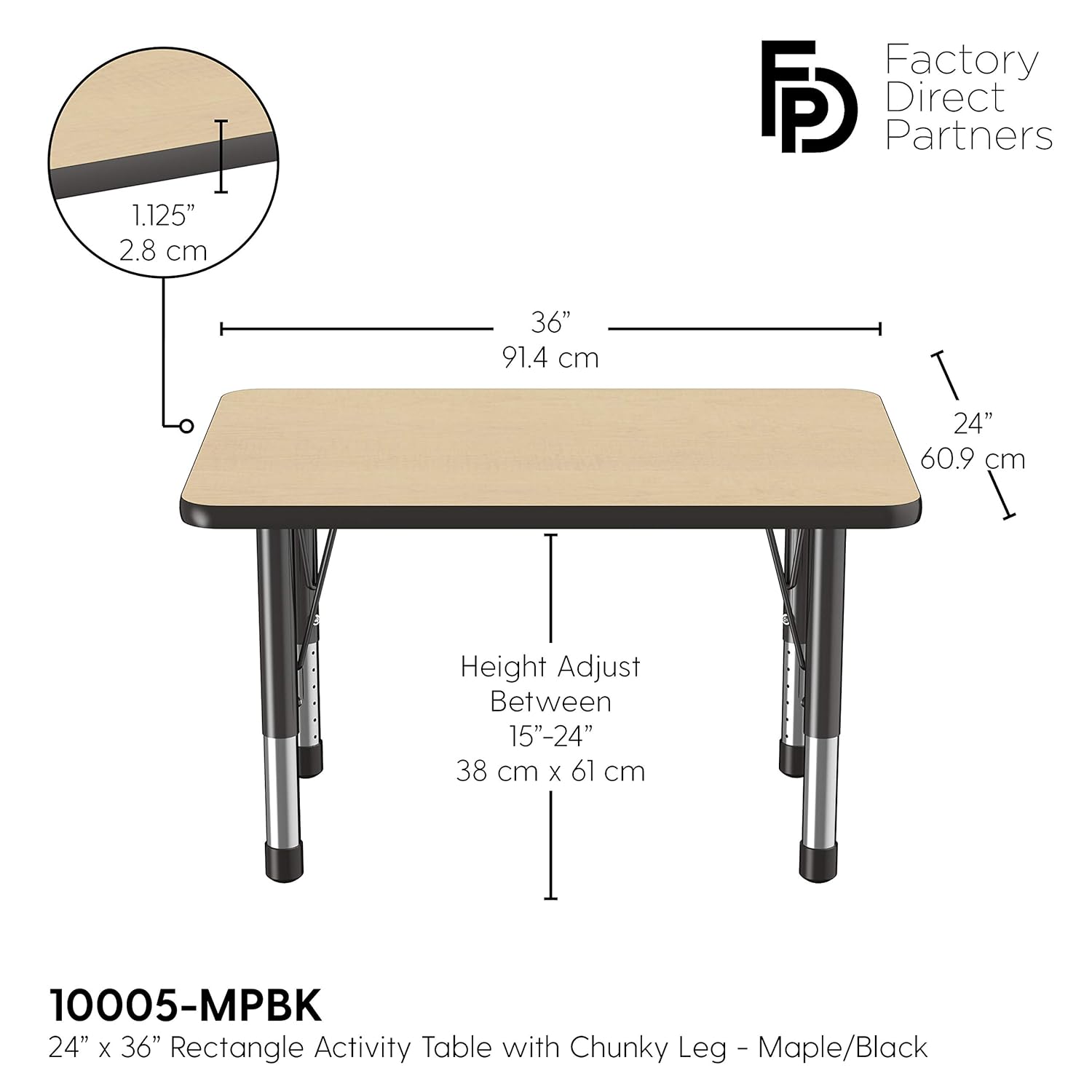 24 x 36 inch FDP Rectangle Activity School and Classroom Kids Table
