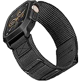 SUNFWR Bands Compatible with Apple Watch 49mm Ultra 3/Ultra 2/Ultra with Case,Rugged Nylon Sport Apple Watch Strap with Protective Cover for iwatch for Men(Black Black Tags)