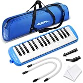 MOSEN 32 Keys Melodica, Soprano Air Piano Pianica Keyboard Instrument, Blue | Carry Bag, 2 Long Soft Tubes &amp; Short Mouthpieces,Suitable for Beginners, Teens and Adults