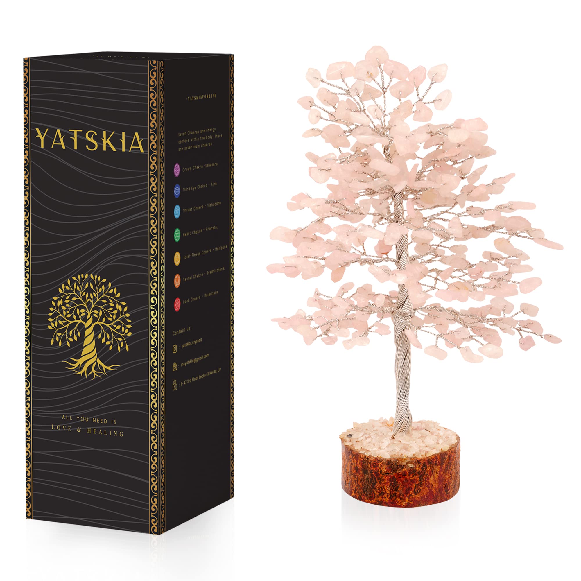 YATSKIA Rose Quartz Crystal Tree - Gemstones and Crystals - Tree of Life - Crystal Decor - Spiritual Gifts - Metaphysical Decor - Holistic Gifts for Women - Good Luck Gifts - Crytals and Gemstones