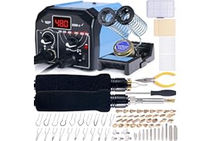 WEP 939D-II 2-IN-1 Wood Burning Kit 86-IN-1 with 51 Solid Points and 20 Wire Nibs Wood Burner with 2 Letter Number Stencils, 2 Unfinished Wood, 1 Pen Holder, Burning Tool