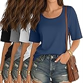 Neer 4 Pack Women’s Half Sleeve T-Shirts Elbow Length Tops Women Scoop Neck Loose Basic Tee Summer Casual Blouses