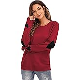 shermie Women's Cute Heart Pattern Elbow Patchwork Knitted Sweaters Long Sleeve Crew Neck Casual Pullover