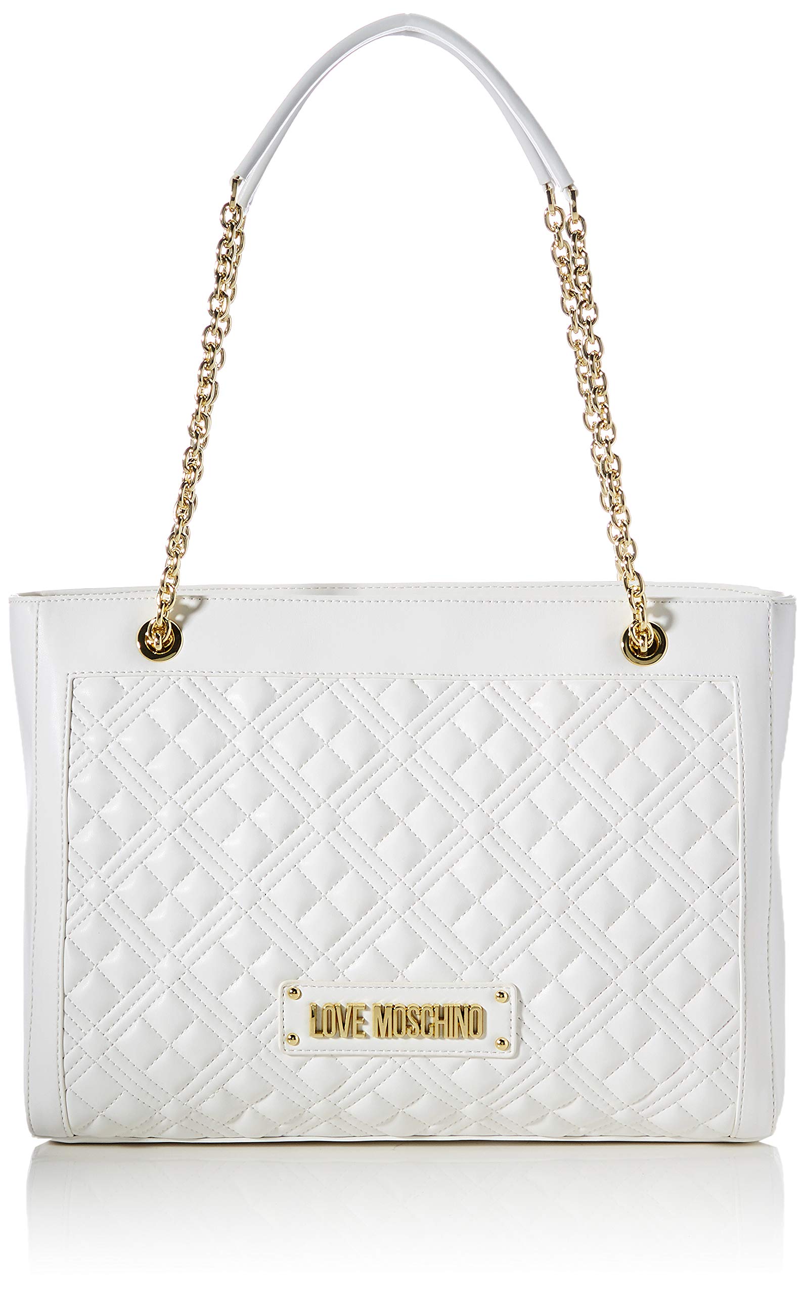 Love Moschino Women's Ss43 pre-Collection New Shiny Quilted PU Shopper Bag, White, Standard