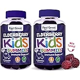 Feel Great Kids Elderberry Gummies with Zinc and Vitamin C (2-Pack) | Immune Support Sambucus Elderberry | Berry Flavored Vegan Multivitamins | 90 Count