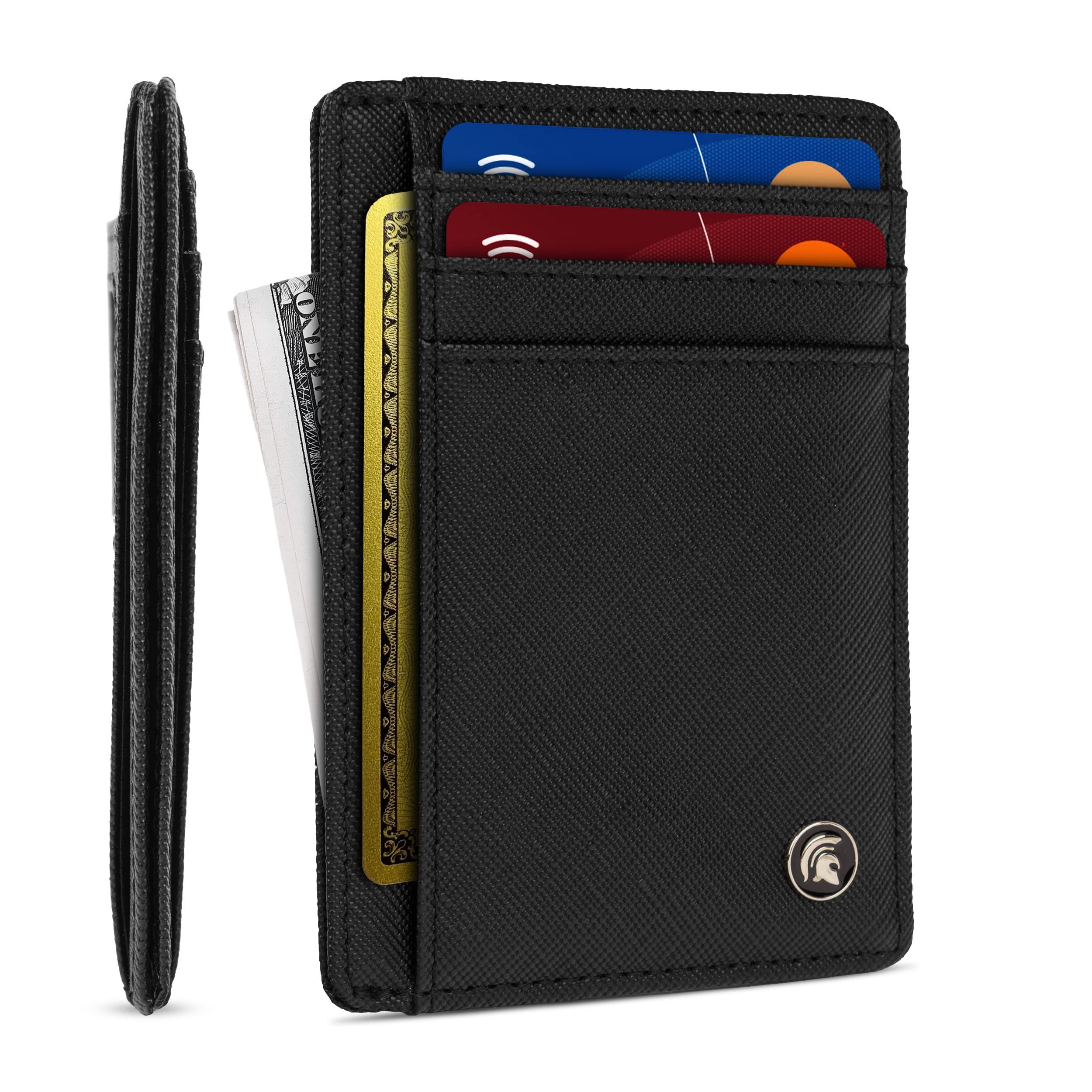 POWR Mens Wallet, Slim RFID Blocking Minimalist Credit Card Holder (Black, Textured), Holds up to 7 Cards and Bank Notes, Ideal for Travel