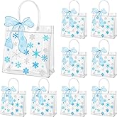 Henoyso 24 Pcs Snowflake Clear Gift Bags Princess Winter Party Favors Bag Valentines Plastic PVC Goodie Candy Treat Tote with Handle Gift Wrapping Supplies, 7.8 x 3.1 in (Blue Snowflakes)