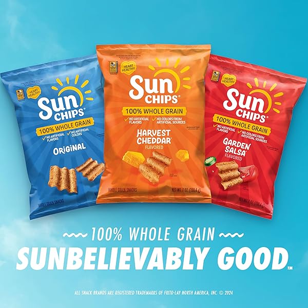 SUNCHIPS 100% WHOLE GRAIN CHIPS, VARIETY PACK, 1 OZ BAGS, PACK OF 40, NO ARTIFICIAL FLAVORS, COLORS