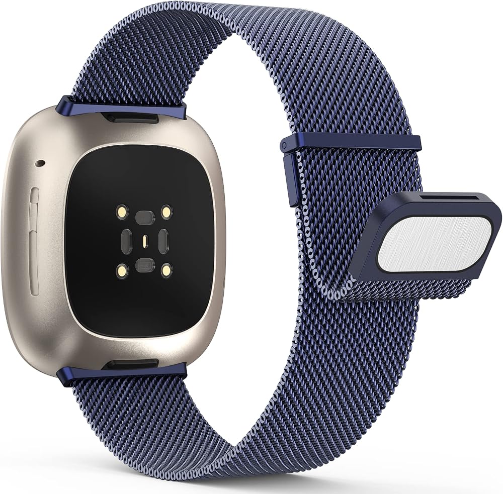 Yoohoo Straps for Fitbit Versa 3/4 Sense 2 Stainless Steel Double Magnetic Blue