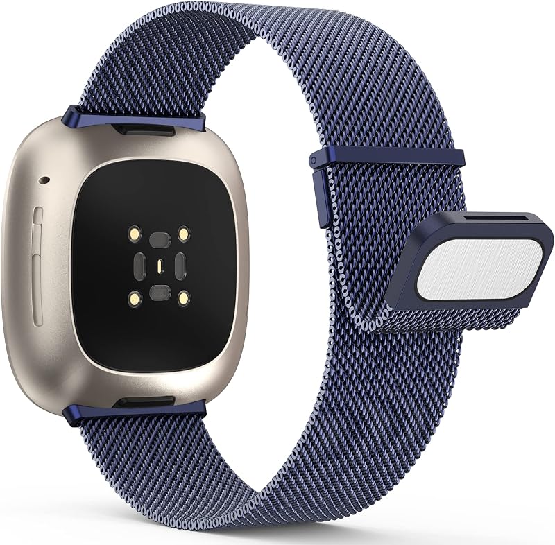 Yoohoo Straps for Fitbit Versa 3/4 Sense 2 Stainless Steel Double Magnetic Blue