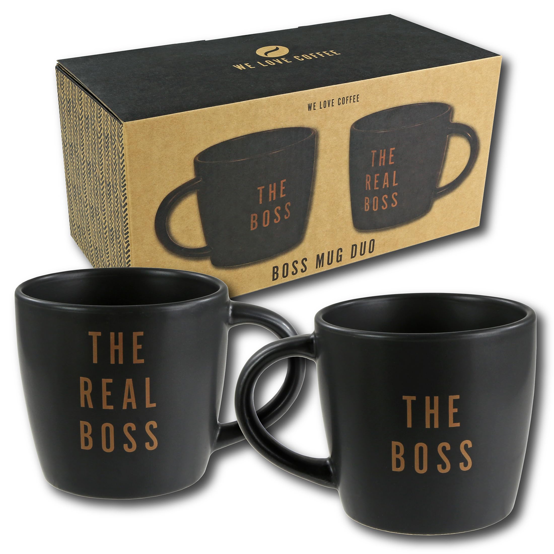 Kimm & Miller The Boss & The Real Boss Coffee Cups - Funny Coffee Mug Gift Set for Couples - Great Wedding Gifts, Engagement Gifts, or Couple Gifts