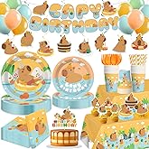 Yingoto 213 PCS Capybara Birthday Decorations Tableware Set, Includes Banner, Cake Topper, Balloons, Plates and Napkins for Capybara Birthday Party, Service 25 Guests