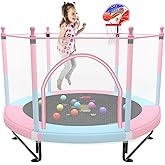 Kawuneeche 5FT Trampoline for Kids Toddler Indoor Trampoline with Safety Enclosure Net, Mini Basketball Hoop, Jumping Mat for Home Entertainment Equipment Outdoor Backyard Games