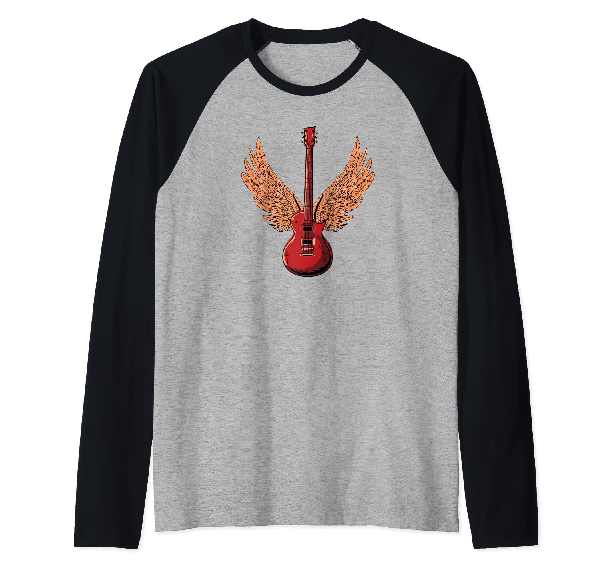 Electric Guitar Musician - E-Guitar Wings Rock Guitarist Raglan Baseball Tee