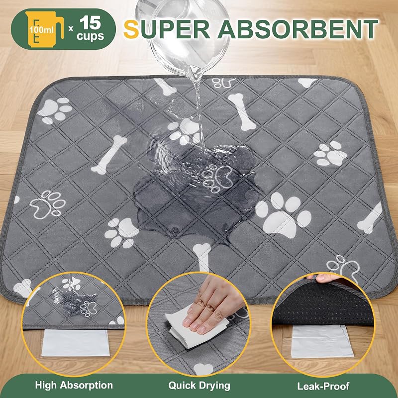 2 Pezzi 【60×50 cm】Tappetini Lavabili per Cani, Tappetino per Addestramento Riutilizzabile, Assorbente, Antiscivolo e A Prova di Perdite, Ideale per Gatti, Cani, Conigli e Porcellini d'India