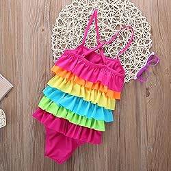 Little Girls Ruffled Rainbow Striped Bathing Suits