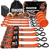 HACCOPLANET Ratchet Straps, 5280lb Break Strengeth, 1.6" Heavy Duty Ratchet Tie Down Strap Set w/Padded Handle, S Hook, Soft Loop for UTV Motorcycle Truck Cargo Straps (Orange, 16FT)