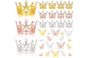 MJOGGOTT 51 Pcs Flower Bouquet Accessories, 15 Pcs Crowns Cake Topper with 36 Pcs Gold Butterfly Cake Decorations Crowns for Flower Bouquets for Wedding Birthday Party Valentines Day Flower Arrangements