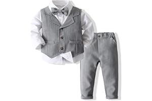 XINGWU TEXTITLE Baby Boys Gentleman Formal Suit Set with Vest, Pant, Shirt, and Bow Tie, Weding 4Pcs Outfit