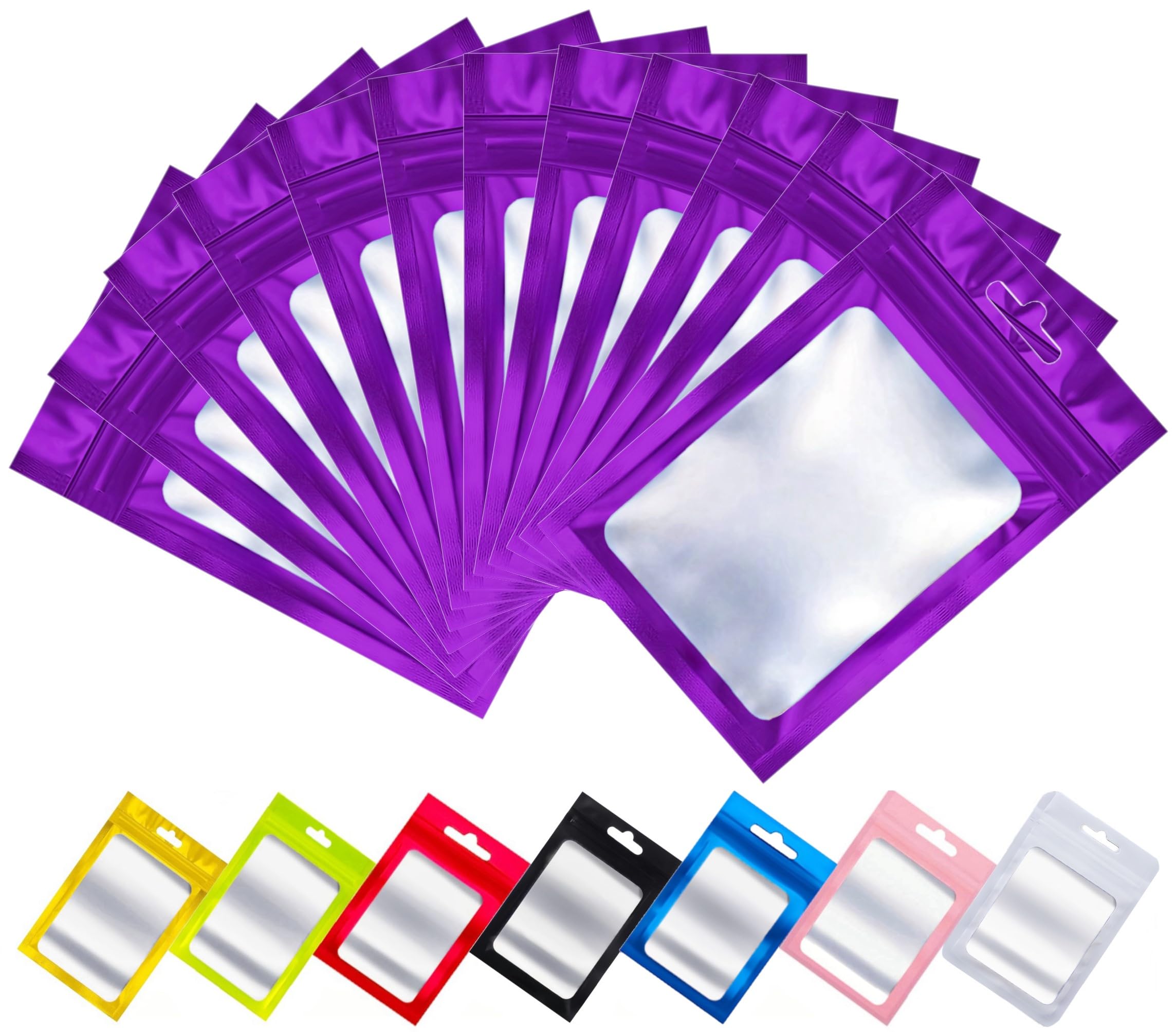 Rimiko 50pcs Mylar Ziplock Mylar Bags with Clear Window, Aluminum Foil Sample Bags, Resealable Pouch for Packaging and Food Storage (Violet, 4.1"x5.9")