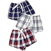 Milumia Women's Plaid Flannel Pajama Shorts Elastic Waist Sleep Pj Shorts | Christmas Pajama,3 Packs,Home Living,Sleepwear,Lounge Shorts