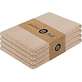Native Fab Cotton Kitchen Towel with Hanging Loop 16x26 inches, 4-Pack, Waffle Weave Kitchen Towels for Cleaning Drying, Washcloths Soft & Absorbent Cloth Rags, Bar Towel, Dish Cloth, Beige