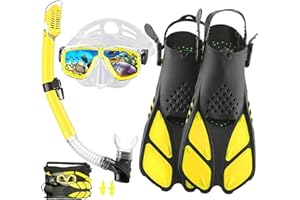 DiVLMT Snorkeling Gear for Adults with Fins Scuba Diving Gear Adult Professional Travel Snorkel Sets with Flippers,Anti-Fog Anti-Leak Diving Mask