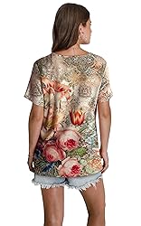 Womens Tops Short Sleeve Summer Shirts V Neck Retro