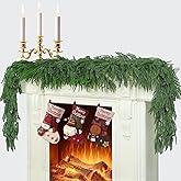 6 Ft 2 Pcs Artificial Norfolk Pine Garland, Real Touch Green Faux Greenery Garland for Christmas Table, Mantle, Wall, Fireplace, Indoor Outdoor Decor