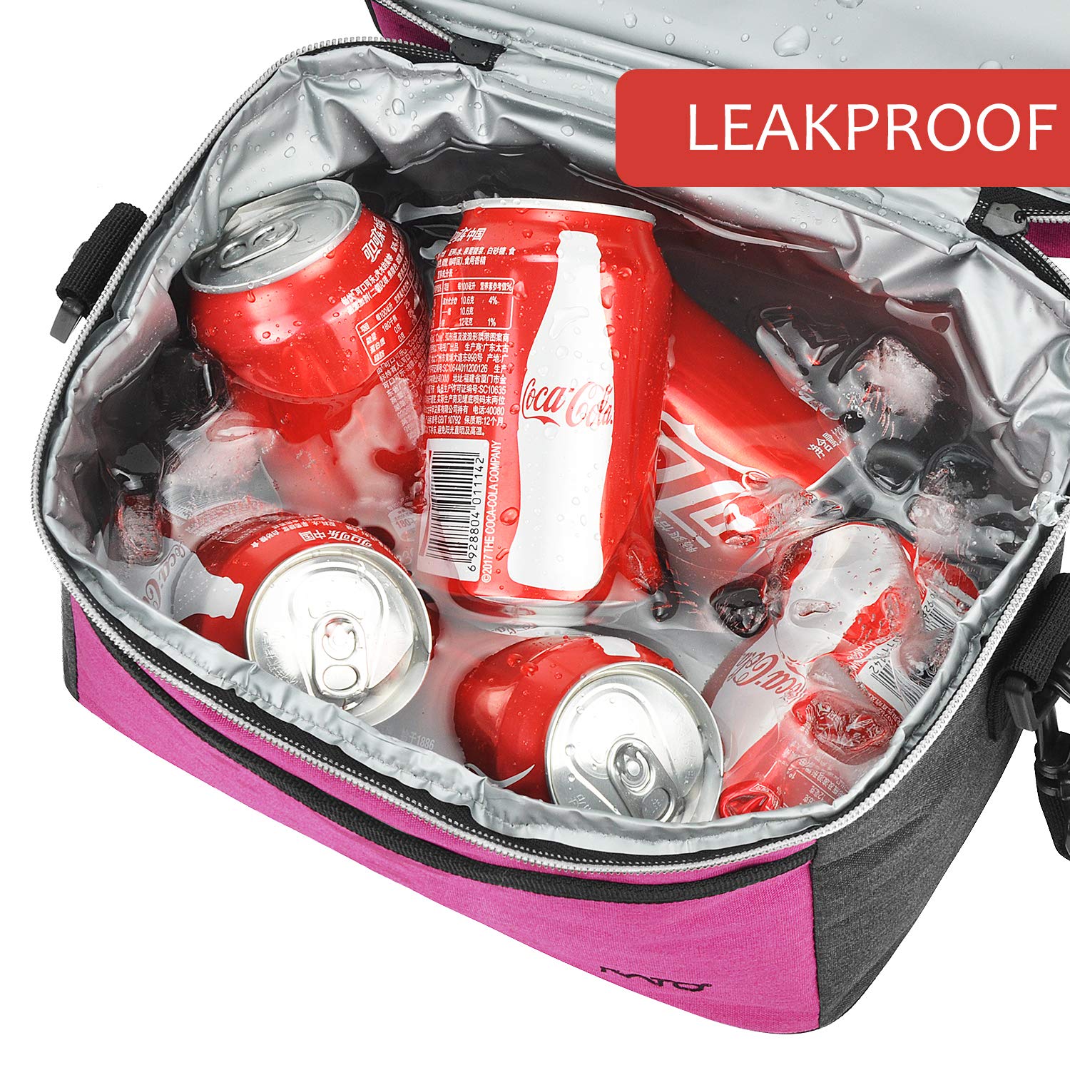 Kato Insulated Lunch Bag, Leakproof Thermal Bento Cooler Tote for Women, Dual Compartment with Shoulder Strap and Front Pocket, Oxford Cloth, Pink