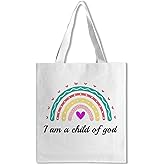 khanoqq Christian Bible Verse Tote Bag, I Am A Child of God, Canvas Tote Bag Gift for Shopping Bible Book Carry Grocery Travel