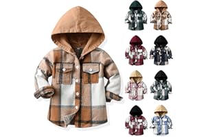 Toddler Plaid Hooded Coats with Pockets Buttons Open Front Hooded Jackets Coats Baby Boys Fall Lightweight Outwear