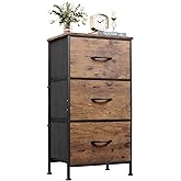 WLIVE Dresser with 3 Drawers, Fabric Nightstand, Organizer Storage Dresser for Bedroom, Hallway, Entryway, Closets, Sturdy Steel Frame, Wood Top, Easy Pull Handle, Rustic Brown Wood Grain Print