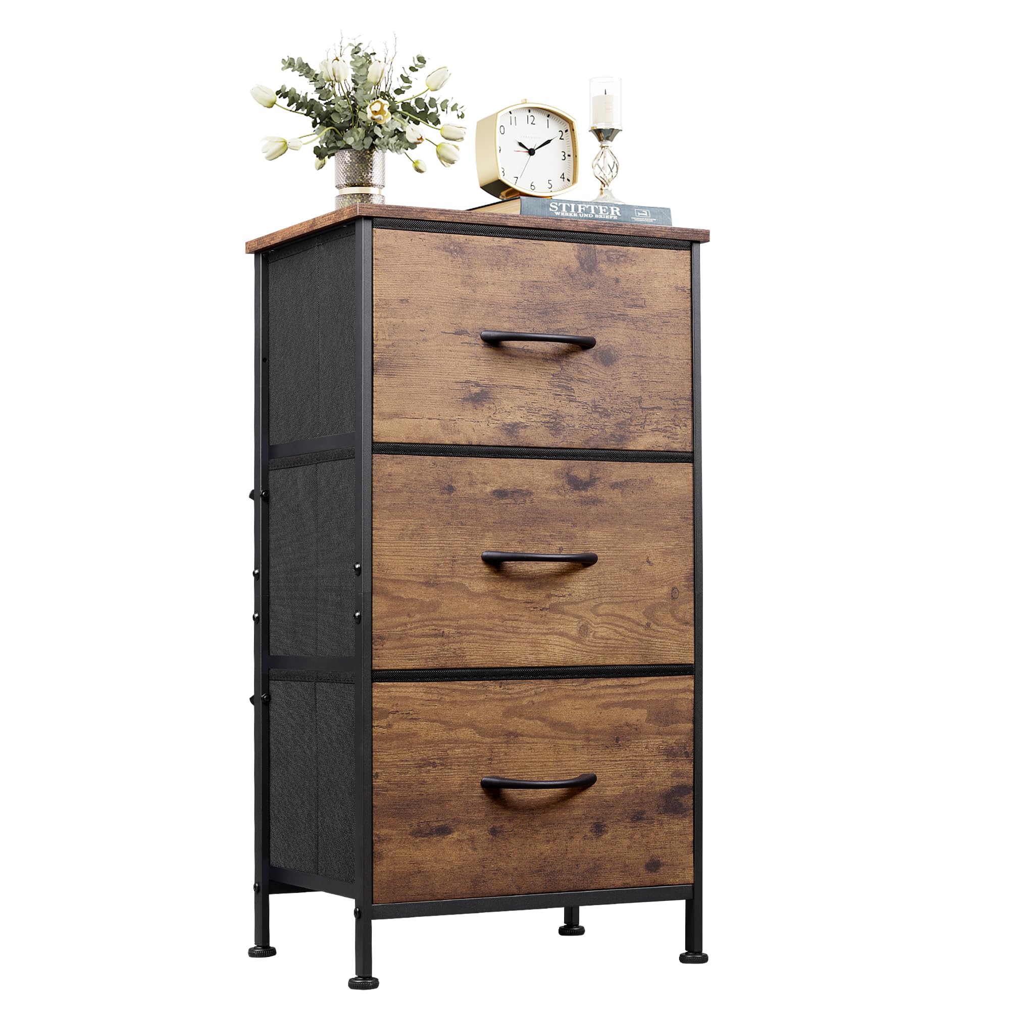Photo 1 of ****Parts only****
WLIVE Dresser with 3 Drawers, Fabric Nightstand, Organizer Storage Dresser for Bedroom, Hallway, Entryway, Closets, Sturdy Steel Frame, Wood Top, Easy Pull Handle, Rustic Brown Wood Grain Print