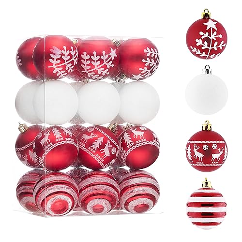 Valery Madelyn 24pcs 6cm Shatterproof Christmas Baubles - Traditional Red and White Christmas Ball Ornaments for Tree Decorations