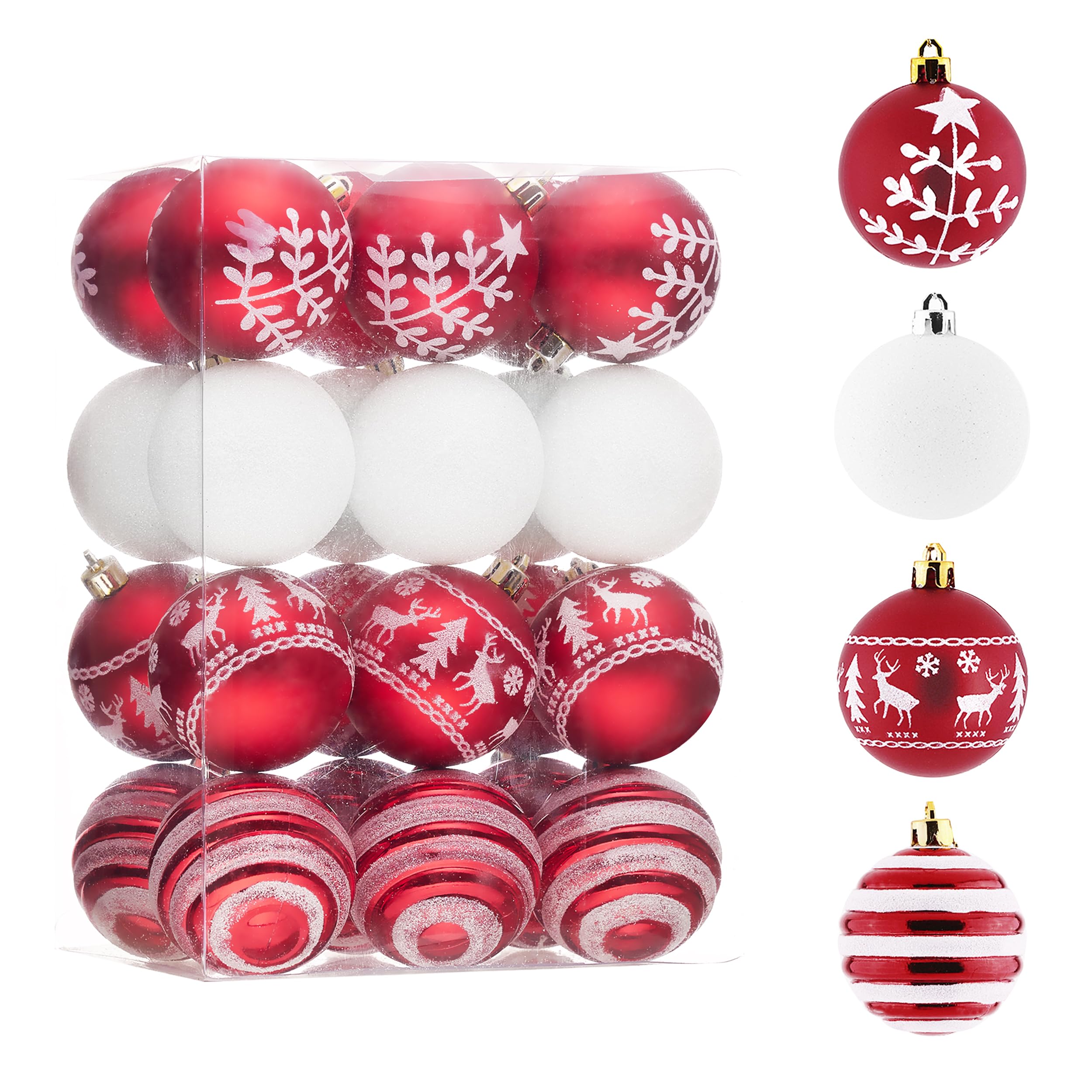 Valery Madelyn 24pcs 6cm Shatterproof Christmas Baubles - Traditional Red and White Christmas Ball Ornaments for Tree Decorations