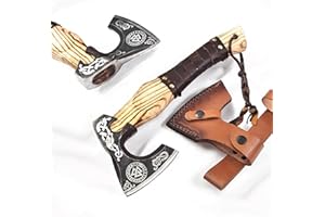 FH TRADERS Viking Axe Ashwood Handle Handmade Carbon Steel Blade, Outdoor Camping Hunting, Norse Hatchets Axes, with Leather Wrapped Handle & Leather Sheath Wood Splitting Axes