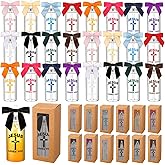 Skylety 24 Sets Christian Gifts Bulk Jesus Loves You Plastic Cups with Lids Straw and Twist Bow 14oz Reusable Tumblers Bible Verse Inspirational Cups Travel Mug for Sunday School Church Supplies