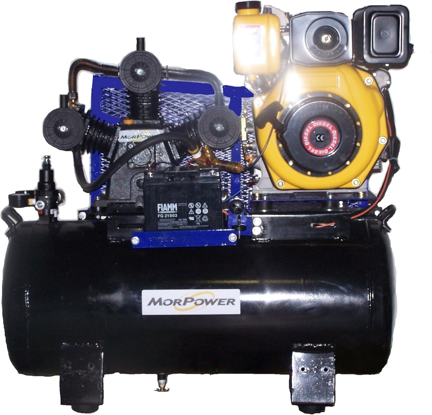 Air Compressor, 6 Hp Diesel Engine, 18.6 Cfm, 125 Psi, Electric Start