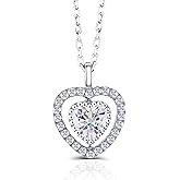 DovEggs ForeverLove Heart Moissanite Necklace Pendant for Women 1ct 6.5mm FGH Color Heart Shape Moissanite Halo Milgrain Pendant Necklace Sterling Silver with 18K White Gold Plated with a S925 Chain