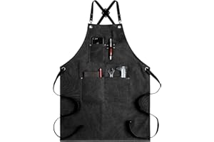 CONTAIL Chef Apron for Men Women,Canvas Aprons with Pockets-Cross Back Kitchen Apron for Cooking Grilling Baking BBQ Barber