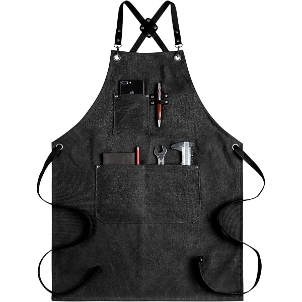 Tablier De Coiffure / Barbier Réglable - Coton, Multicolore, Avec Poches - Pour Salon, Barista, Barman