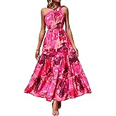 PRETTYGARDEN Women's Summer Floral One Shoulder Maxi Dress Knot Ruffle Boho Beach Vacation Wedding Guest Long Sun Dresses