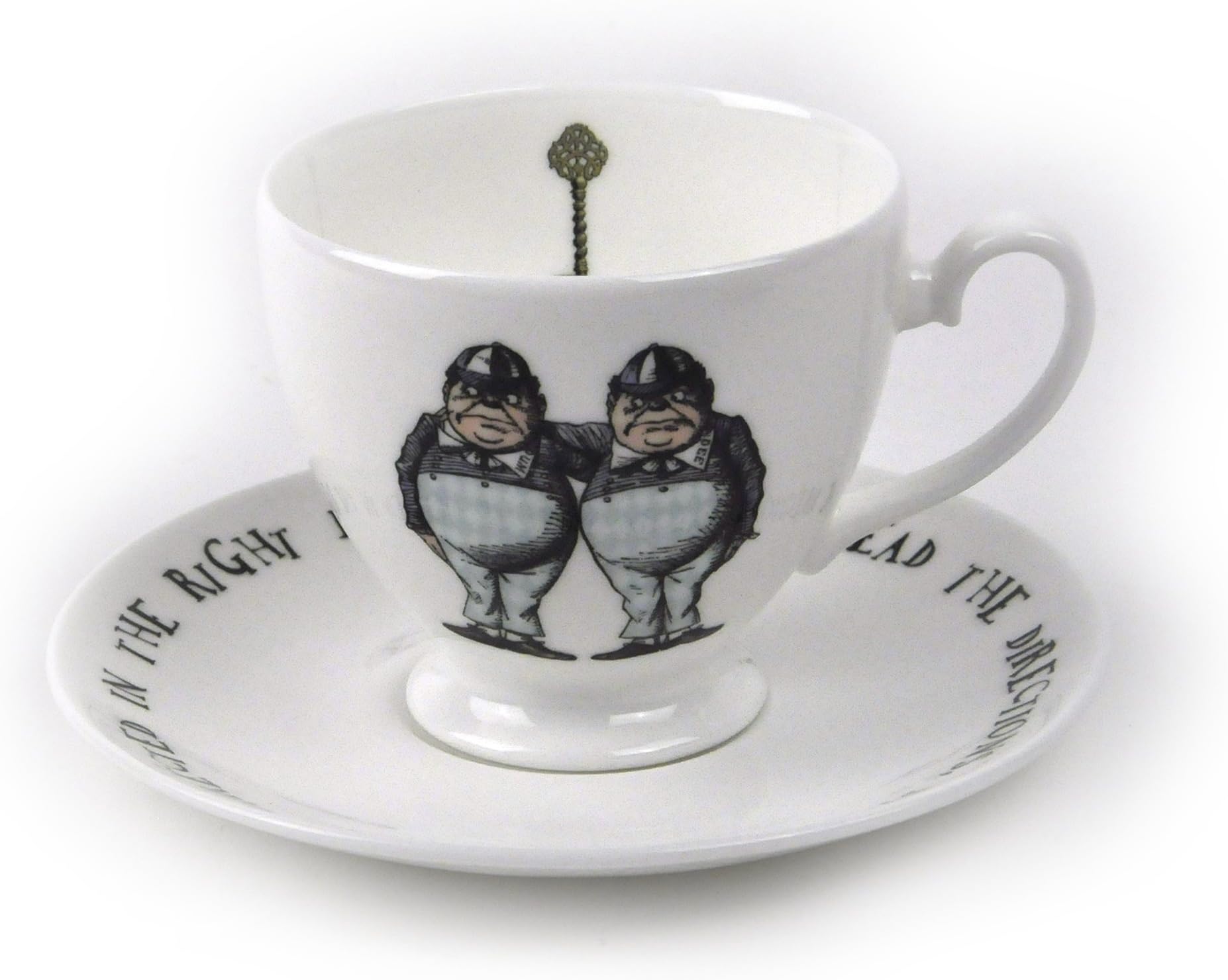 Mrs Moore Alice In Wonderland Fine Porcelain Tweedledee and Tweedledum Tea Cup and Saucer - 'If it were, so it might be'