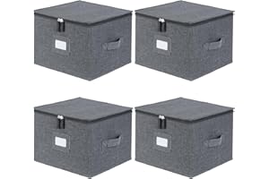 popoly China Storage Containers Inside 12" W x 8" H, Dinnerware Storage Box for Dishes Plate Storage with 24 Felt Dividers, Hold 24 Plates, Hard Shell and Stackable（4PACK